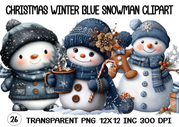 Blue Snowman Clipart for Winter Illustrations