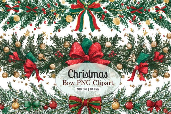 Christmas Bow PNG Clipart Sublimation & Illustrations