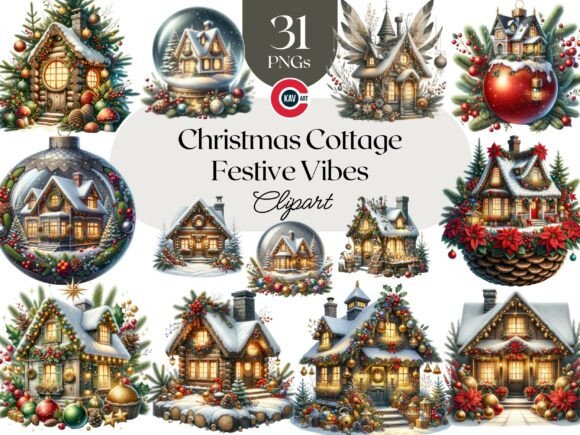 Christmas Cottage Village Clipart Bundle: Illustrations Review