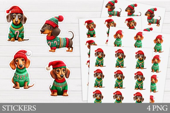 Christmas Dachshund Sticker Printable: Festive Illustrations