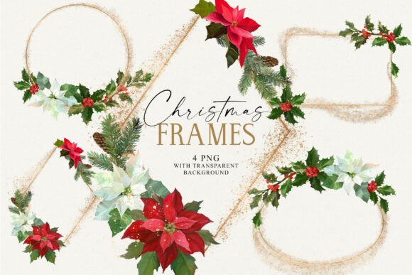 Christmas Flowers Frames: Festive Illustrations