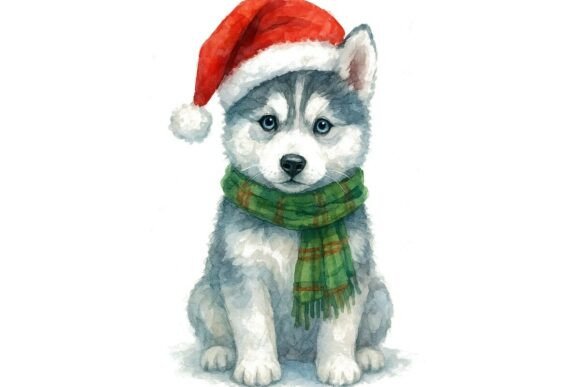 Christmas Husky Jpg File: Premium Illustrations