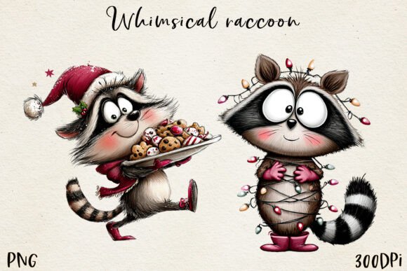 Christmas Raccoon Clipart PNG: Festive Illustrations