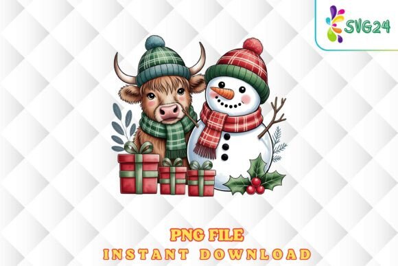 Cow Snowman Farm Christmas PNG for Illustrations
