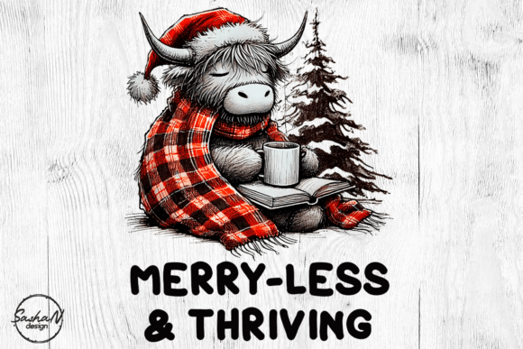 Cozy Christmas Highland Cow Sublimation Illustrations