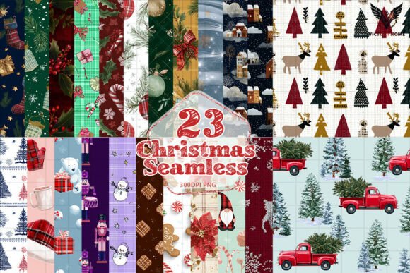 Cute Christmas Seamless Designs Pack PNG Illustrations