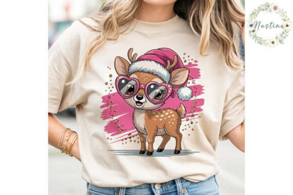 Cute Deer Pink Christmas PNG Clipart for Illustrations