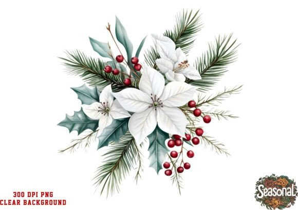 Frost Pine Christmas Bouquet Clipart: Illustrations