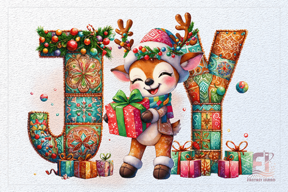 Funny Christmas Reindeer JOY Clipart PNG for Illustrations