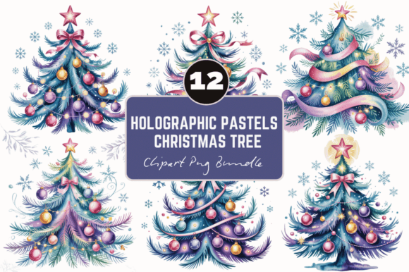 Holographic Pastels Christmas Tree PNG for Illustrations