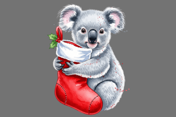 Koala Holding a Red Christmas Stocking Illustrations