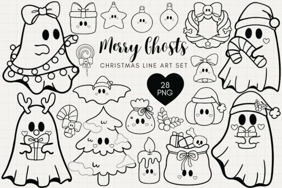 Merry Ghosts Christmas Line Art Set: Illustrations Review