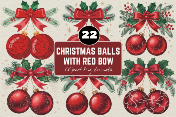 Review: Christmas Balls with Red Bow Holly Png Illustrations