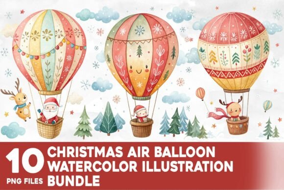 Reviewing the Christmas Air Balloon Watercolor Bundle