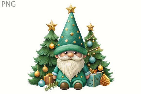Whimsical Christmas Gnome Xmass Clipart Illustrations