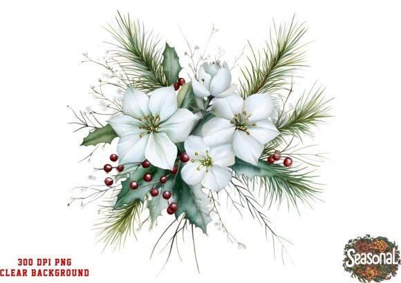 White Flower Christmas Bouquet Clipart & Illustrations