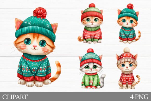 Winter Cat Clipart: Festive Illustrations for Branding